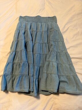 Pilcro Light Blue Tiered Midi Skirt